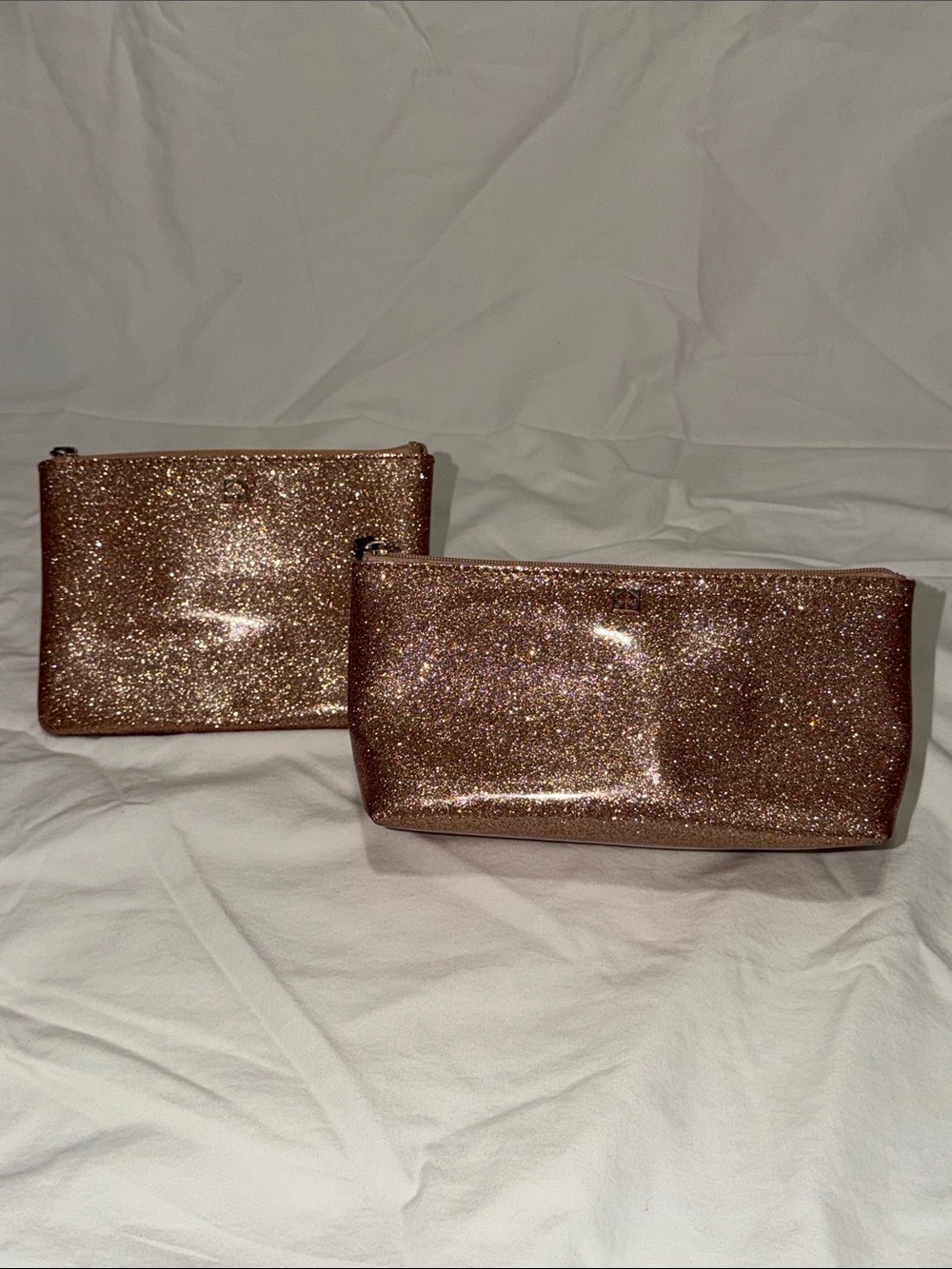 ♠️ Kate Spade Mavis Neda Street Glitter Makeup Pouches Rose Gold ♠️